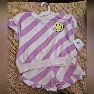 Smiley Stripe Kids Matching Set in Lavender and White